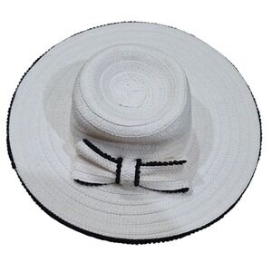 Betsey Johnson White Bow Paper Beach Retro Whimsy Edgy Flat Coquette Hat Barbie